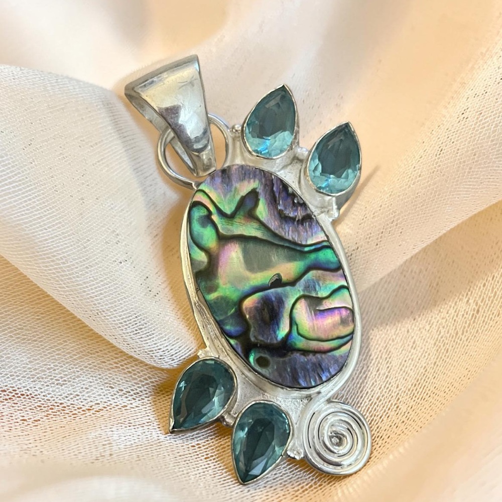 Abalone 925 Sterling Silver Pendant absolutely gorgeous! Stampd 2”